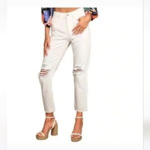 NWOT AFRM distressed crop high rise white jeans